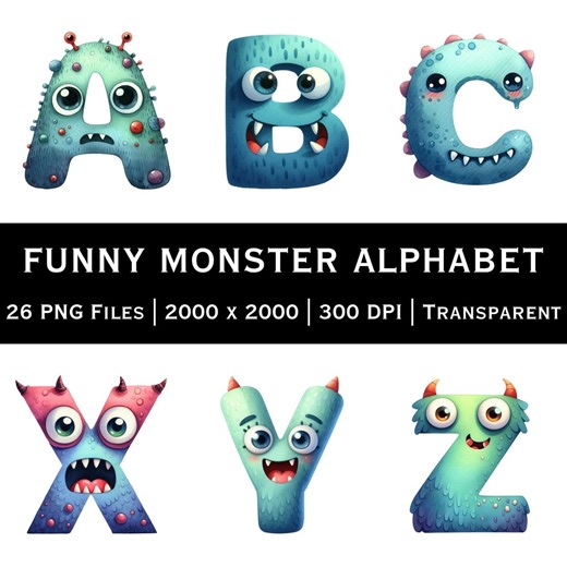 Funny Monster Alphabet A to Z PNG | Creative Monster Letters for Kids Crafts Learning - Etsy
