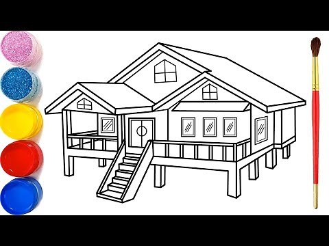 Vẽ ngôi nhà 3D đơn giản và tô màu cho bé | Dạy bé vẽ | Dạy bé tô màu | Rumah Halaman Mewarnai