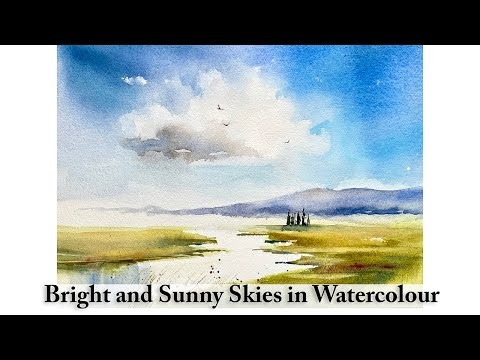 Sunny and Bright Sky in Watercolour | A Simple Summer Landscape | Loose Painting Style Demonstration