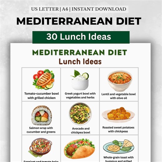 Mediterranean Diet Lunch Ideas Printable | 30 Mediterranean Lunch Ideas | Mediterranean Lunch List | Mediterranean Diet Meal Ideas PDF - Etsy UK