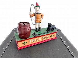 Vintage Trick Dog Bank: 1970s Cast Iron Clown, Taiwan Reproduction - Etsy