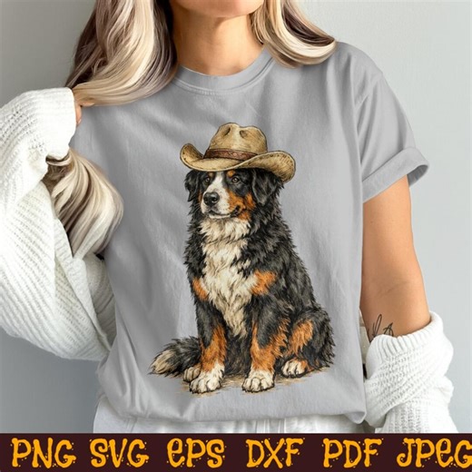 Cowboy Dog SVG PNG, Bernese Mountain Dog Western Design, Country Dog Lover Graphic, Farm Ranch Pet Digital Download - Etsy