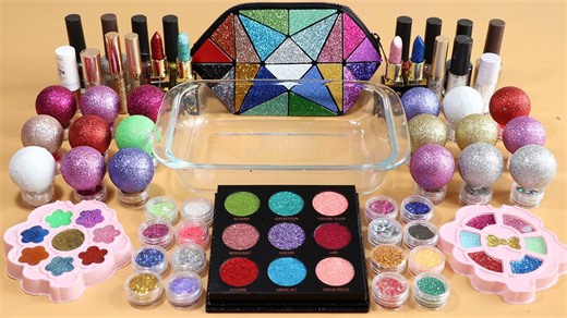 Mixing Glitter Eyeshadow and Makeup into Slime ASMR
