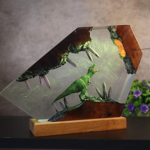 Dinosaur Resin Lamp, Crystal Cave Night Light, Handmade Epoxy Dino Lamp, Dinosaur Desk Decor, Unique Dinosaur Gift for Kids and Dino Lovers - Etsy