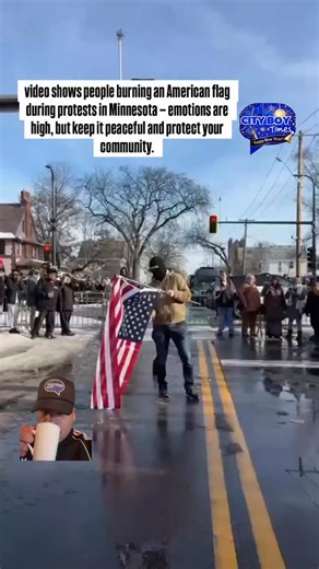If true, video shows people burning an American flag during protests in Minnesota — emotions are high, but keep it peaceful and protect your community. What do you think this moment says about where we’re at right now? #Minnesota #Minneapolis #BreakingNews #Protest #USA | Gomez V Omar