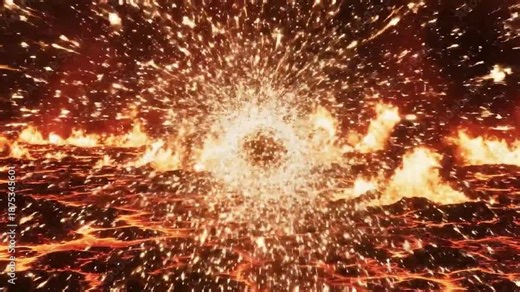 Explosion of fire and sparks in a volcanic eruption from a high viewpoint