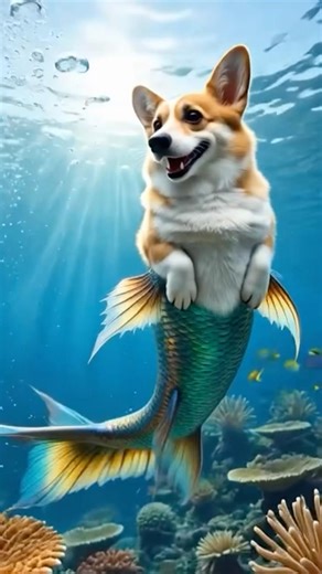 Chunmei Corgi becomes a mermaid（春梅柯基變美人魚） #corgi #cute #狗狗 #可愛い犬 #ai #art #animals #fish #寵物友善日常