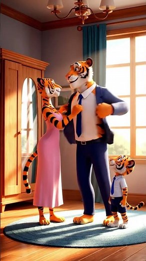 Tiger Family Morning Routine 🐯 | Cute 3D Cartoon Baby & Parents | Heartwarming Short