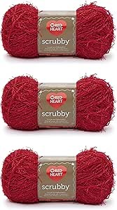 Red Heart Scrubby Cherry Yarn - 3 Pack of 100g/3.5oz - Polyester - 4 Medium (Worsted) - 92 Yards - Knitting/Crochet