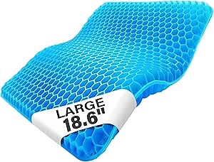 TITIROBA Extra Large Gel Seat Cushion for Long Sitting Relieve Tailbone Pain Honeycomb Cushions Double Soft Breathable Non-Slip Pressure Relief Office Wheelchair Car Desk Chair Pad