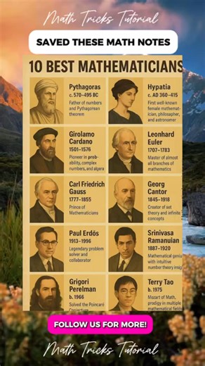 TOP 10 BEST MATHEMATICIANS THAT YOU NEED TO KNOW Math Notes | Math Tricks Tutorial