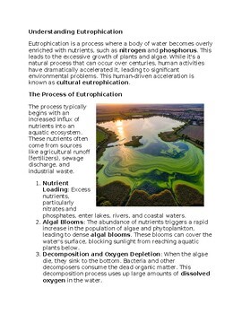 Eutrophication Environmental Science Worksheet for SubPlan & Homework