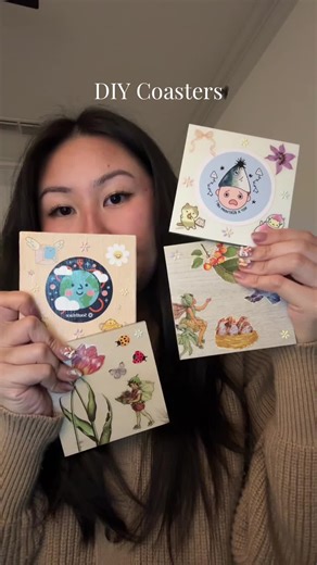 DIY coasters using tiles! Also, the first sticker is from @sakanafriends on Redbubble! #DIY #coasters #stickers