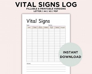 Editable & Printable Vital Signs Chart, Vital Signs Log, Nursing Student Daily Vital Signs Tracker, Vital Signs PDF, US Letter / A4 / A5 - Etsy