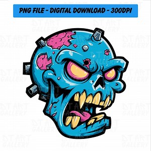 Blue Cartoon Zombie Skull PNG - Spooky Digital Clipart, Colourful Skull Design, Bold Halloween Decor, Playful Zombie Art 27 - Etsy Canada