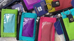 MASAPHlL Small Lanyard Wallet for Women/Men with RFID Blocking ID Card Wallet, Minimalist Nylon Zipper Pouch, Travel Neck Wallet with Keychain, ID Window for Card,Coin,Cash (Dark Gray+Dark Blue)