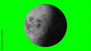 Moon rotating, solar system object in outer space isolated on green screen background, 4k loop