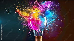 A colorful light bulb with a flame inside. Concept of creativity and energy.