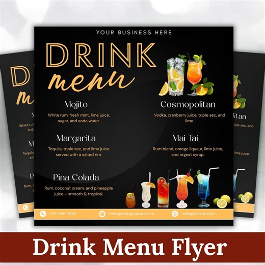 Editable Drink Menu Flyer, Printable Bar Specials Flyer Template, Happy Hour Cocktail Menu Design, Digital Download - Etsy