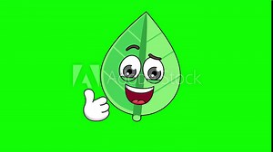 Thumbs-up leaf cartoon loop animation on a green screen