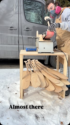 Come see you how make my paddle handle! This is the rough shaping part where I take as much material off as I can. After this the paddles go back in the shop where I put the finishing touches on them with my orbital sander before giving them a good old fashion hand sand. I really enjoy this part of the paddle making process. It’s a pretty zen experience sanding and watching the handle take shape. #sanding #canoepaddle #canoepaddlemaking #algonquinpark #woodworking #canoeing | Source Lake Paddle 