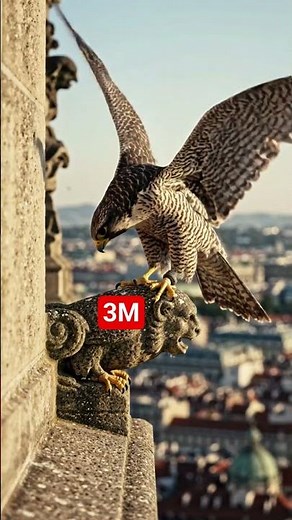 Majestic Kestrel Falcon Landing on Cathedral Gargoyle! 🏙️ #shorts #nature