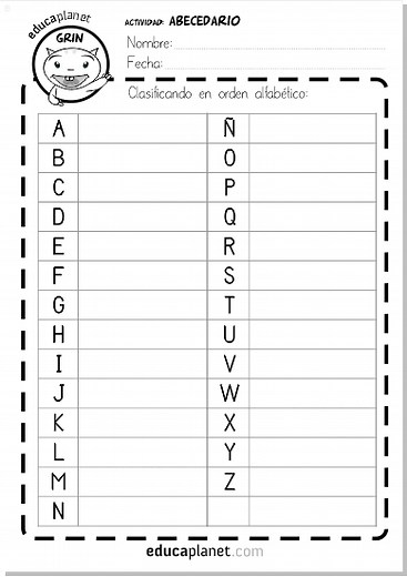 FICHA ORDEN ALFABÉTICO - imprimible gratuita