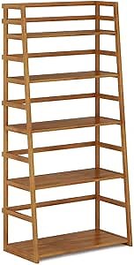 SIMPLIHOME Acadian Bookcase - 63 inch Tall 5-Shelf Solid Wood Ladder Shelf in Light Golden Brown, Transitional Display Bookcase for Living Room, Study or Office with Slanted Frame and Open Storage