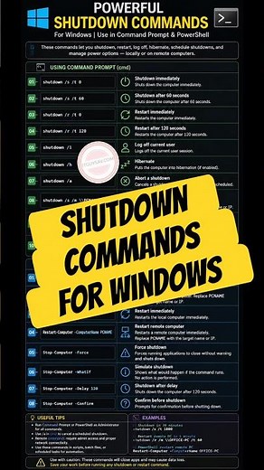 Shutdown commands for Windows to use in Command Prompt and powershell. #powershell #commandprompt