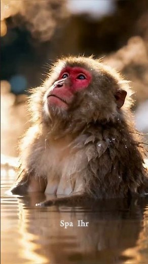 Japanese macaque bathing in hot water!