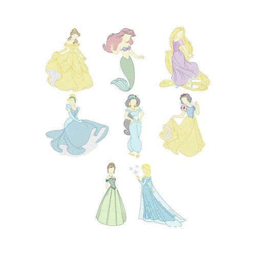 Cartoon Inspired Princess Bundle Machine Embroidery Design, Princess Sketch Fill Pattern, Instant Download - Etsy