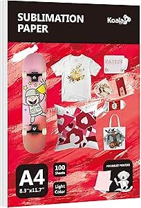 Koala Thin Sublimation Paper A4 for Heat Transfer DIY gift Work with any Printer which Match Sublimation Ink 100 Sheets（Pink Back)