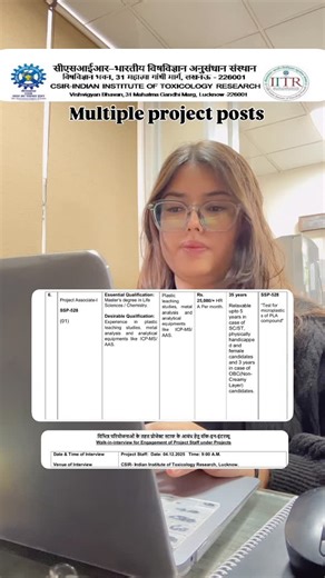 Gunjan Sharma| AIIMS Delhi on Instagram: "CSIR-INDIAN INSTITUTE OF TOXICOLOGY RESEARCH Project staff recruitment #apply #vacancy #post #career #opportunity"
