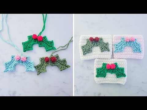 Crochet Christmas Holly (Applique, Ornament or Garland)