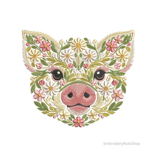 Floral Pig Machine Embroidery Design – Elegant Embroidery for Fabric, Home Décor & More, Сottagecore Embroidery, Farm Animal Embroidery PES - Etsy