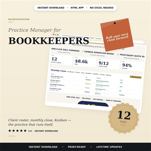 Bookkeeper Practice Manager | Bookkeeping Client Tracker, Monthly Close Workflow, Kanban Board App | Deadlines and Quote Builder - Etsy