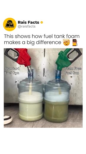 Facts | News | Tech on Instagram: "Follow @raisfacts for more! 💫 This shows how foam inside a fuel tank prevents sloshing, making it much safer and more stable—especially in racing and military vehicles 🤯⛽ #reels #fyp #viral #fuel #foam #tank #gum #trending #military #viralreels #trendingreels #facts #explore #education #science #safety #petrol #technology #stability #experiment"