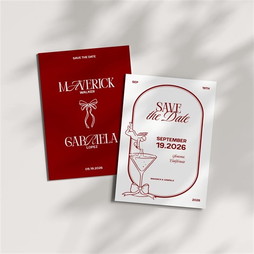 Hand Drawn Save the Date Card • Canva Template • Red & White, Romantic, Elegant Design • Cupid - Etsy