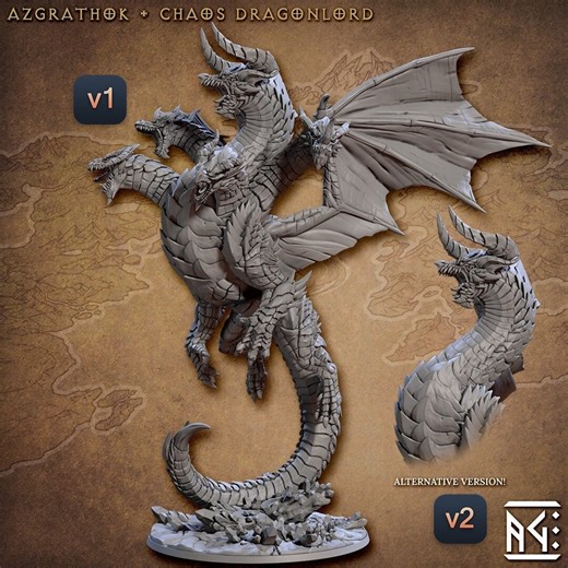 5 Headed Dragon Dnd Miniatures Compatible With 28mm 32mm Fantasy Minis | 30642 - Etsy