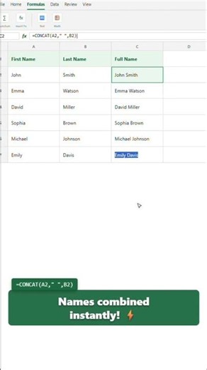 Stop Combining Names Manually! ⚡ CONCAT Formula in Excel #Shorts