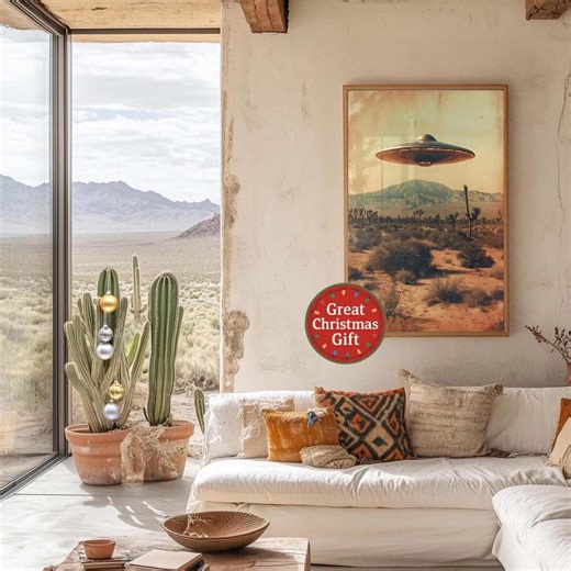 Retro UFO Poster, Sci Fi Alien Wall Art, Space Cowboy Print, Vintage Desert Decor, Joshua Tree Artwork, Holiday Gift for Him - Etsy