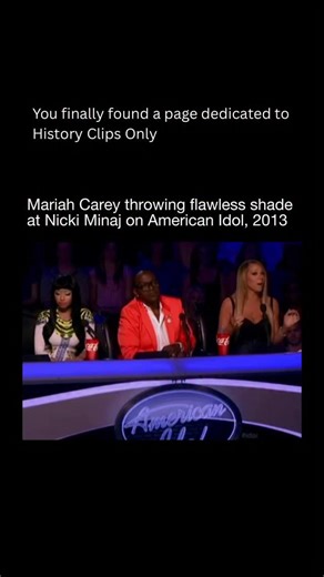 History Clips Only on Instagram: "A tense judging panel moment unfolds when Mariah Carey calmly delivers a sharp, perfectly timed remark toward Nicki Minaj. The contrast between Mariah’s composed tone and the underlying tension makes the comment land harder, instantly shifting the atmosphere and grabbing viewers watching American Idol that night live. The exchange quickly became iconic, replayed for its subtlety rather than volume. It showed how confidence and experience can command a room witho