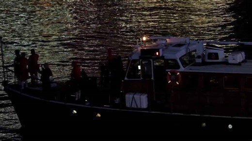 A peace lamp sails under Tower Bridge triggering an illumination to celebrate the return of peace in Europe on VE Day 80