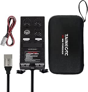 12V Mini Power Distribution Box (Organizer Case), Power Converters with 2 Anderson + 6 USB + 3 Cig Sockets, LED Indicator, 3-Stage LED Torch, 12V Power Box for Camping and Fishing