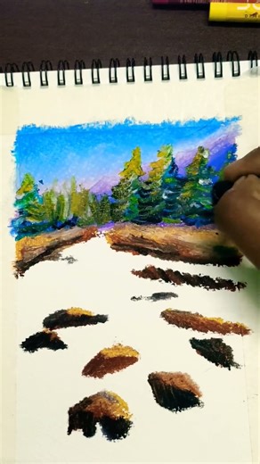 oil pastel landscape painting 😊❤️ #art #easydrawing #shorts #oilpastel #painting #naturelandscape