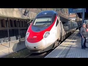 Beautiful Railway Station with a double level crossing, ÖBB and SBB Trains at Bregenz Hafen (Port)