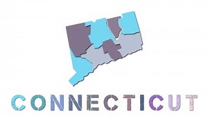 Animated US state map growing from regions and title letters falling down. Amazing 4k animation. Connecticut map with paper regions.