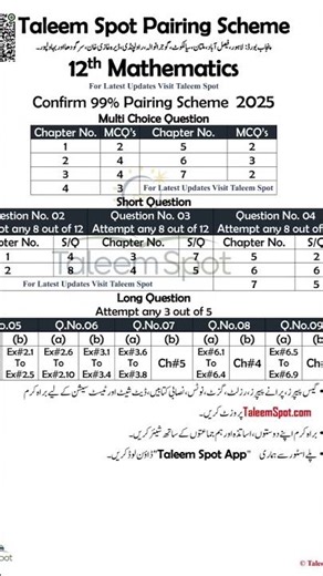 12th Class Math Pairing Scheme 2025! 😱 Exam 99% Confirmed 🔥 #shorts #maths