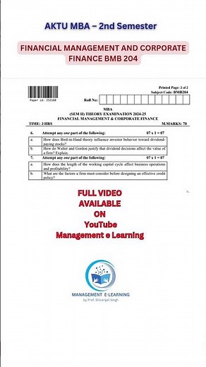 financial Management and Corporate Finance AKTU MBA 2025 Question paper solution