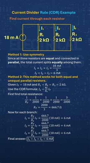 2kohms Equal Resistors in Parallel Share Current Equally from 18 mA Source! #Shorts #Electronics